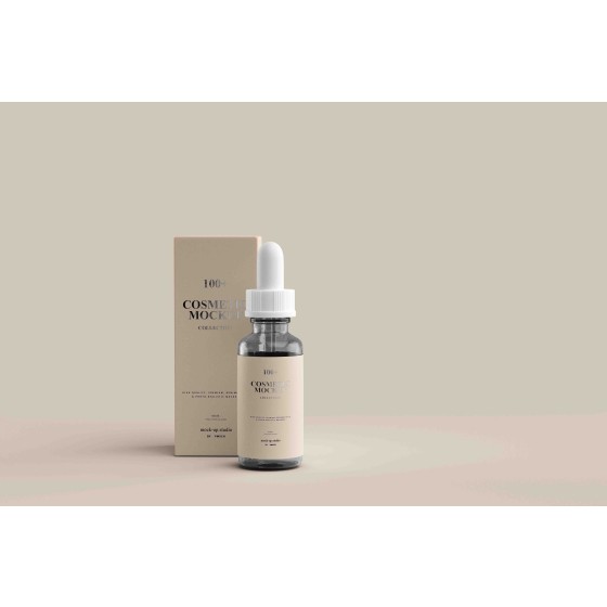 Skincare Cosmetics Makeup Essence Essential Oil Bottle & Packaging PSD Mockup Template